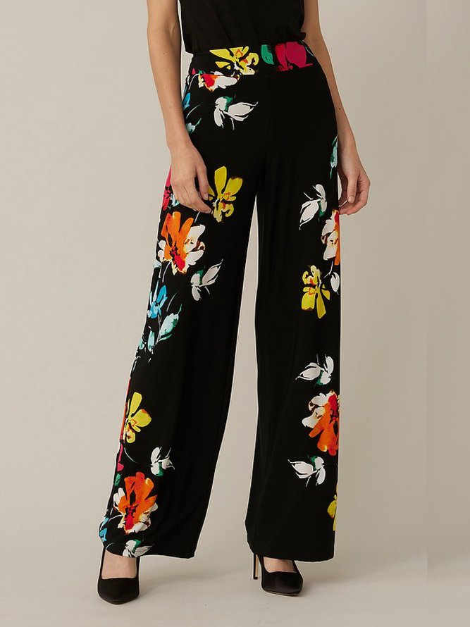Regular Fit High Waisted Floral Pants | stylewe