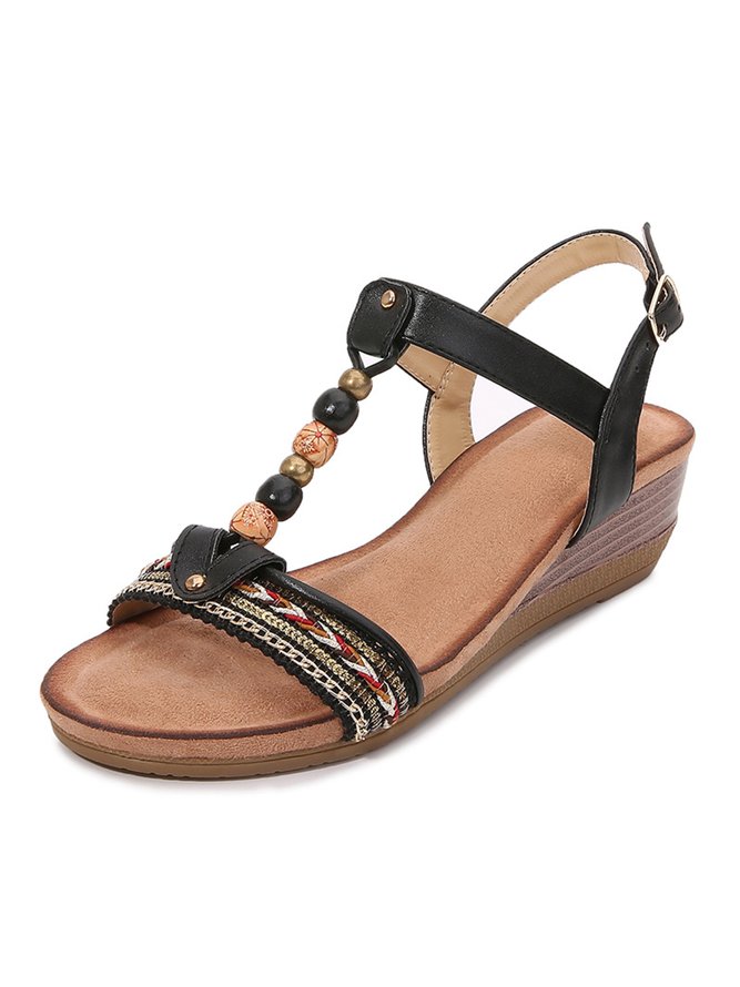 Boho Ethnic Beaded Woven Pattern Wedge Sandals