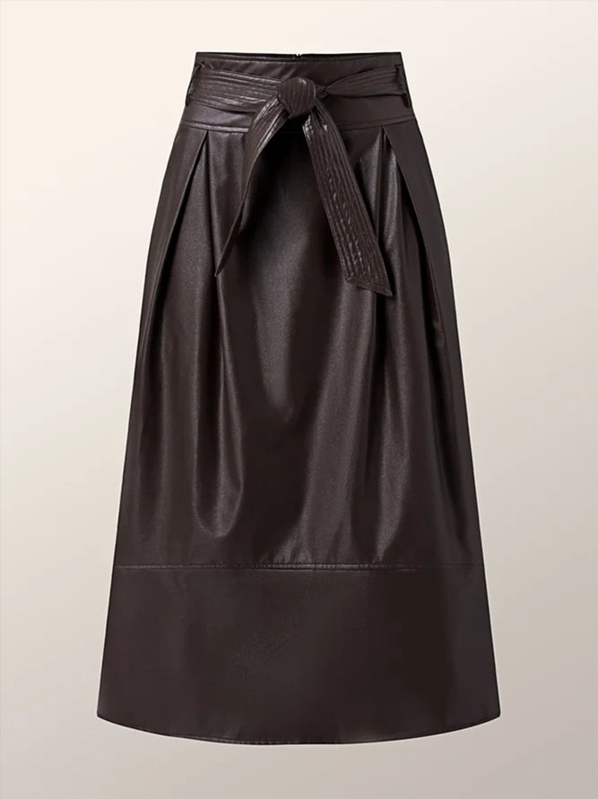 Solid Pu Leather Elegant Skirt