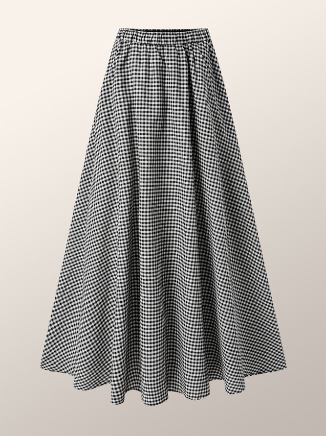 Loosen Casual Grid Daily Maxi Skirt