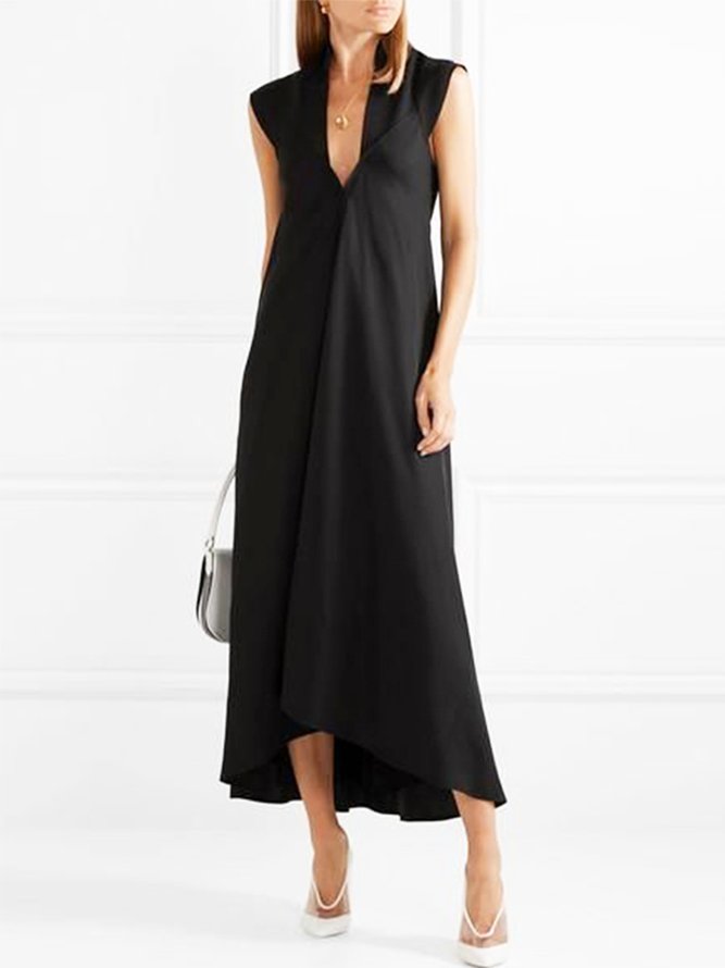 Regular Fit Simple Solid Sleeveless Midi Dress