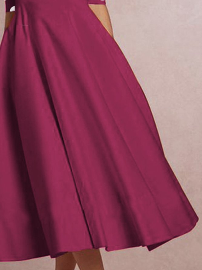Elegant Half Sleeve Polka Dots Midi Dress