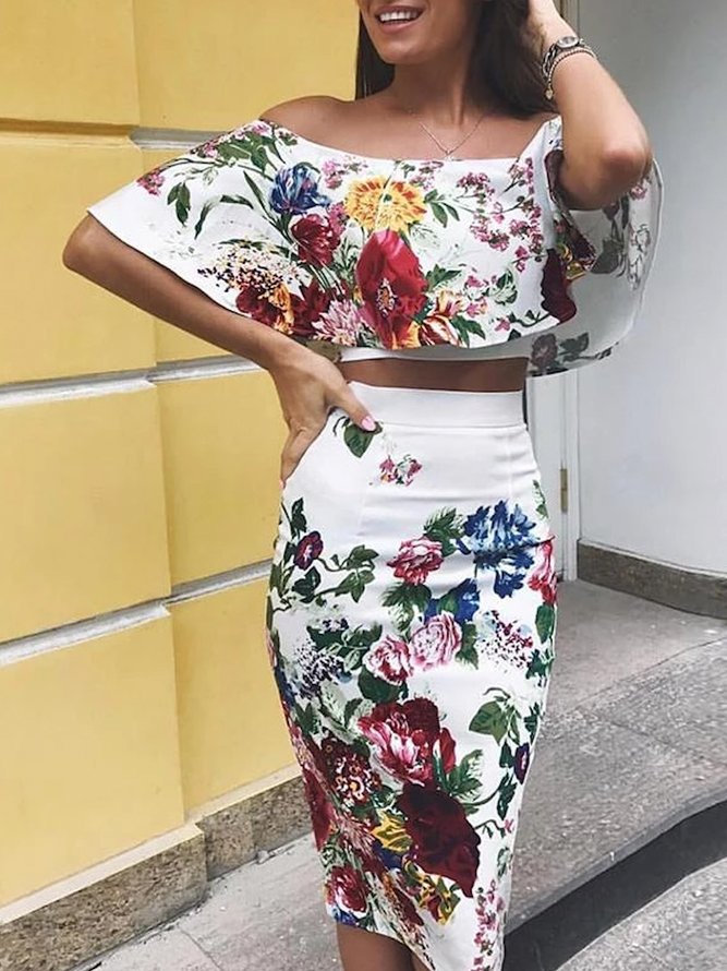 Off The Shoulder Skinny Bell Sleeve Two Piece Set