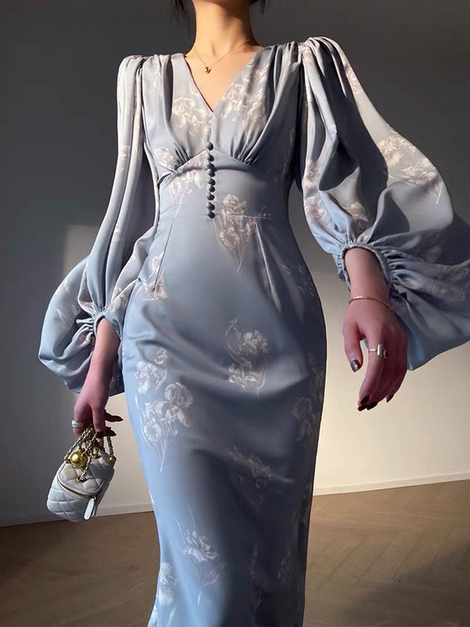Regular Fit Elegant Bishop Sleeve Long Sleeve Woven Maxi Dress