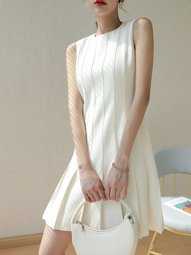 Daily Elegant Plain Regular Fit Sleeveless Woven Dress