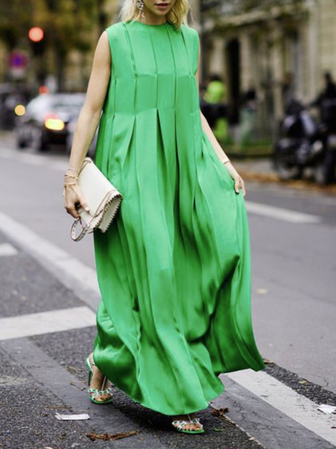 Daily Crew Neck Elegant Regular Fit Green Dress