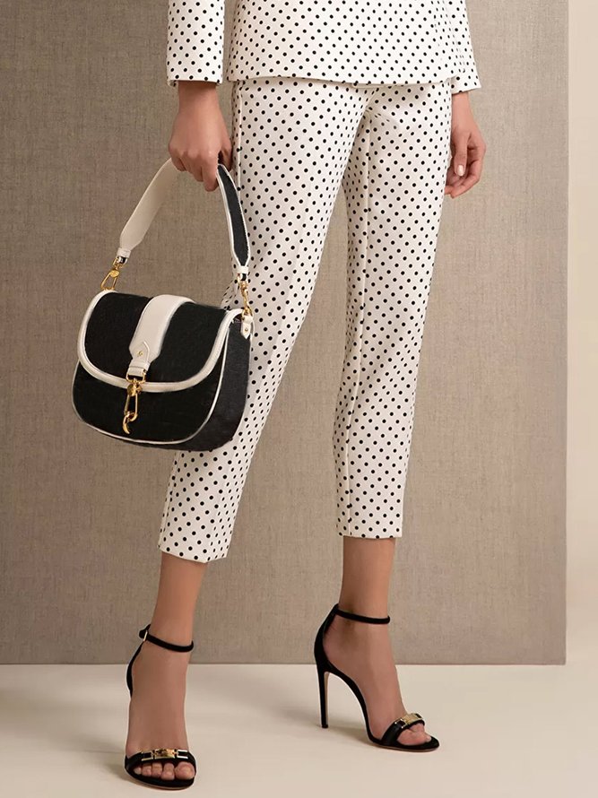 White Daily Polka Dots Regular Fit Fashion Pants