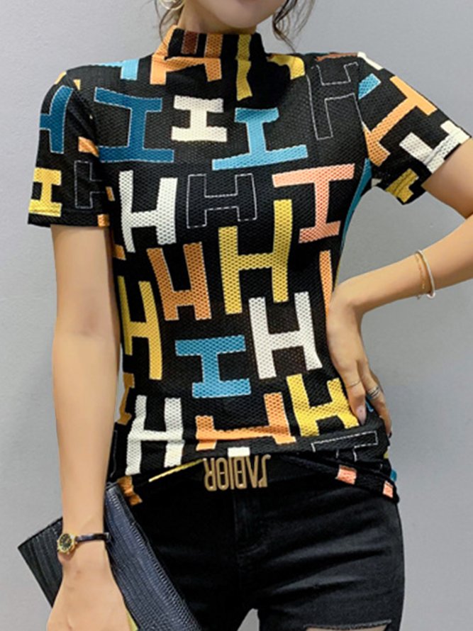 Casual Fit Text Letters Short Sleeve Top