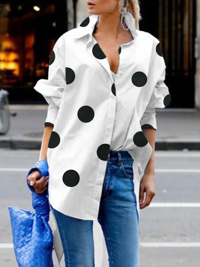 Casual Daily Loose Shirt Collar Polka Dots Blouse