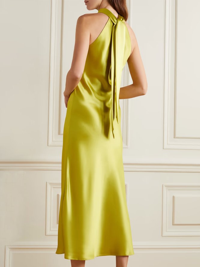 Regular Fit Elegant Sleeveless Plain Midi Dress