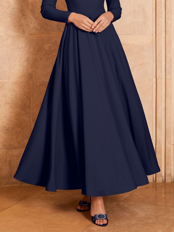 Elegant Formal  V Neck Plain Long Sleeve Dress