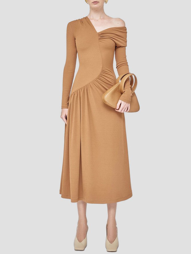 Elegant Plain Ruched Cold Shoulder Dress