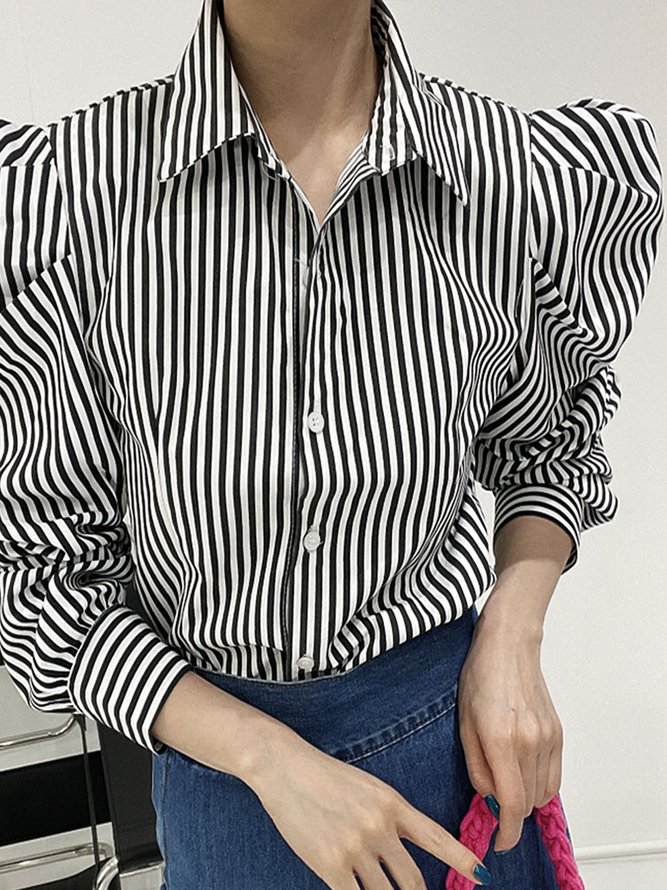 Daily Long sleeve Regular Fit Striped Urban Blouse