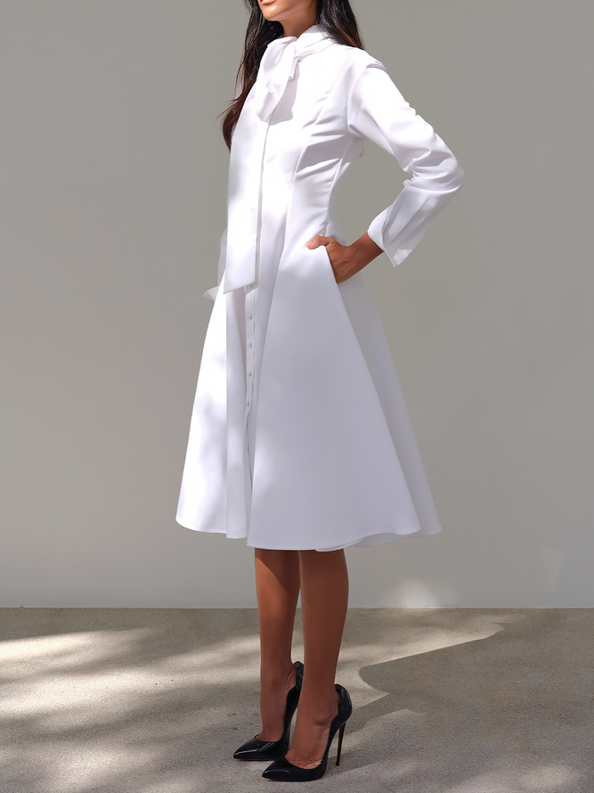 Autumn X-Line Long sleeve Elegant Stand Collar Plain Commuting Dresses