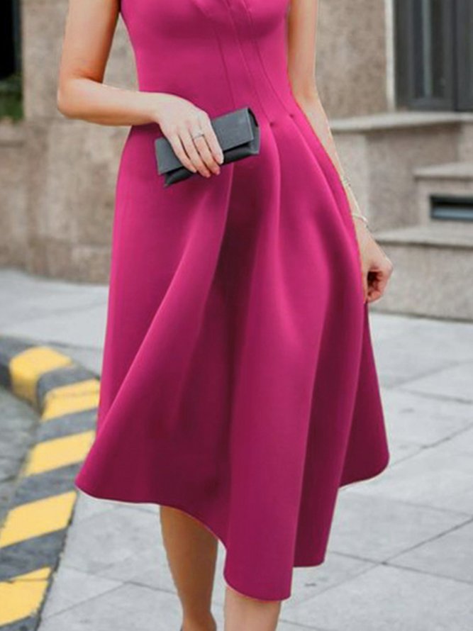 Elegant Sleeveless Plain Asymmetrical Midi Dress
