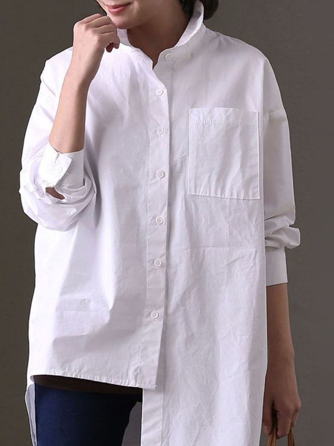 Daily Long sleeve Plain Simple Shirt Collar Blouse