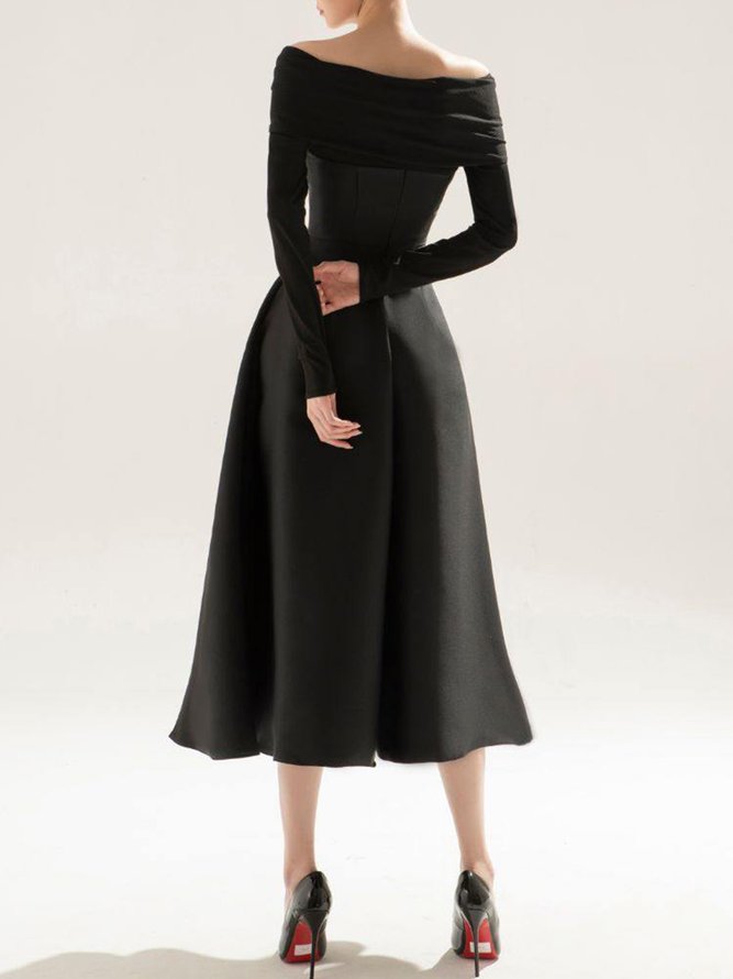 Elegant Plain Cold Shoulder Midi Dress