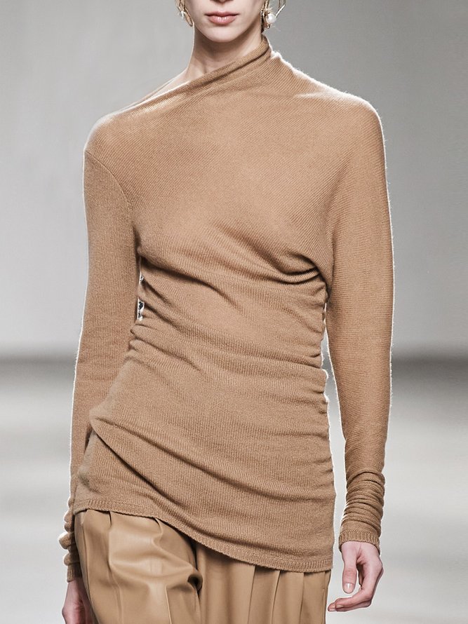 Asymmetrical Simple Long Sleeve Plain Sweater