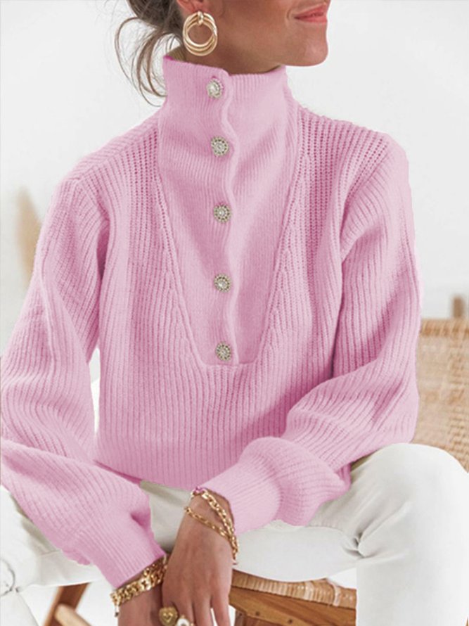 Daily Causal  Plain Buttoned Sweater