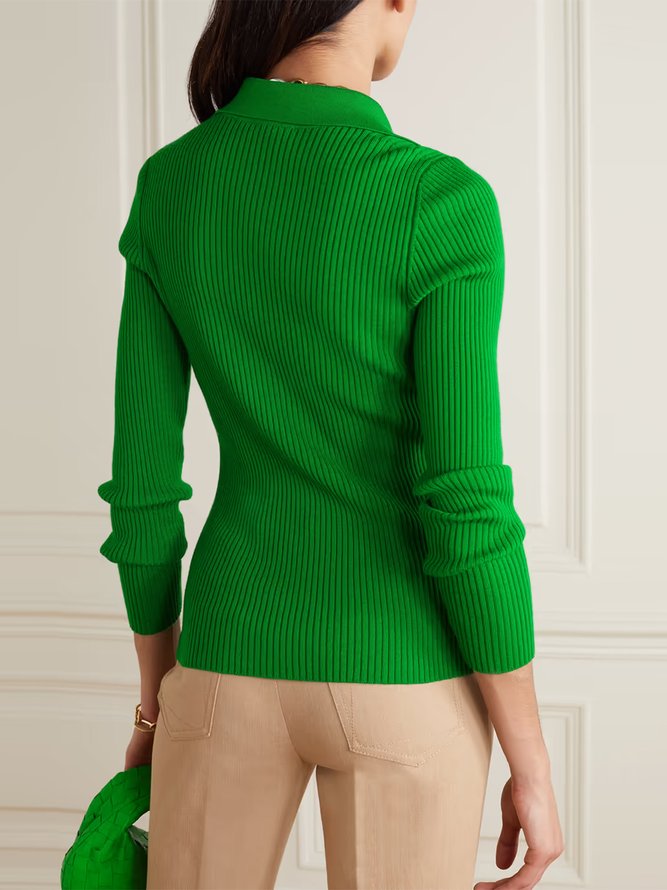 Simple Shirt Collar Long Sleeve Sweater