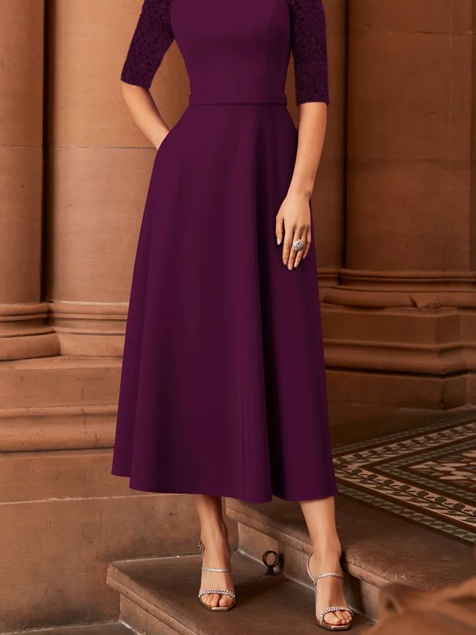 Elegant Regular Fit Plain Half Sleeve Midi Dress