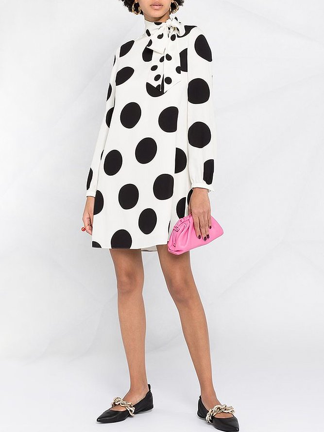 Loosen Elegant Polka Dots Mini Dress