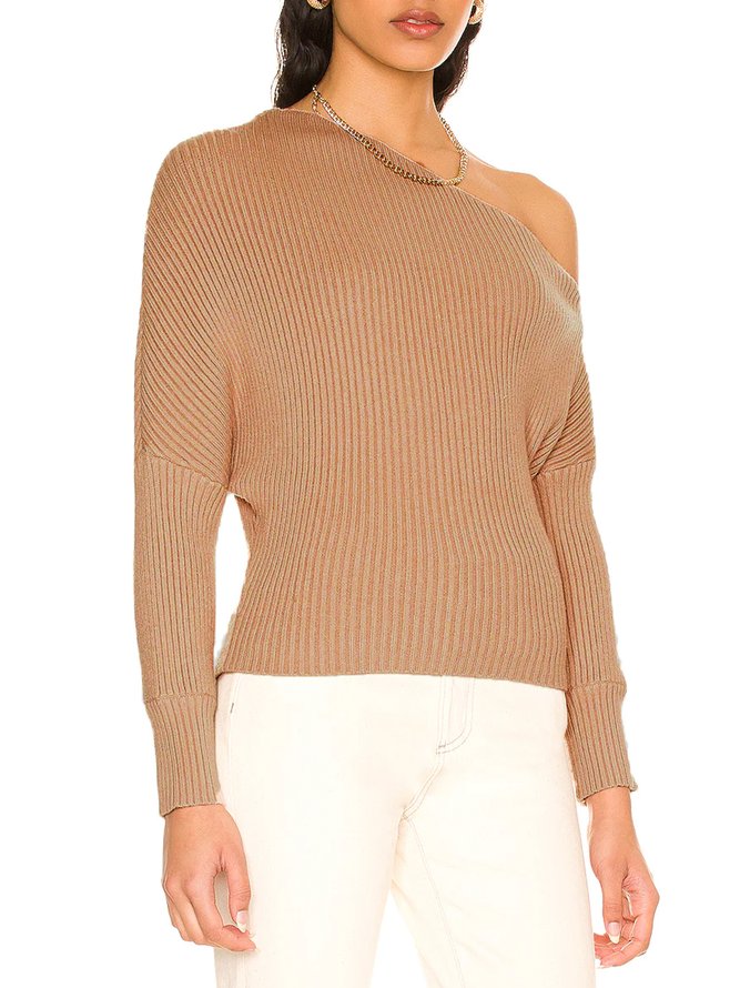 Long Sleeve Plain Urban Asymmetrical Sweater