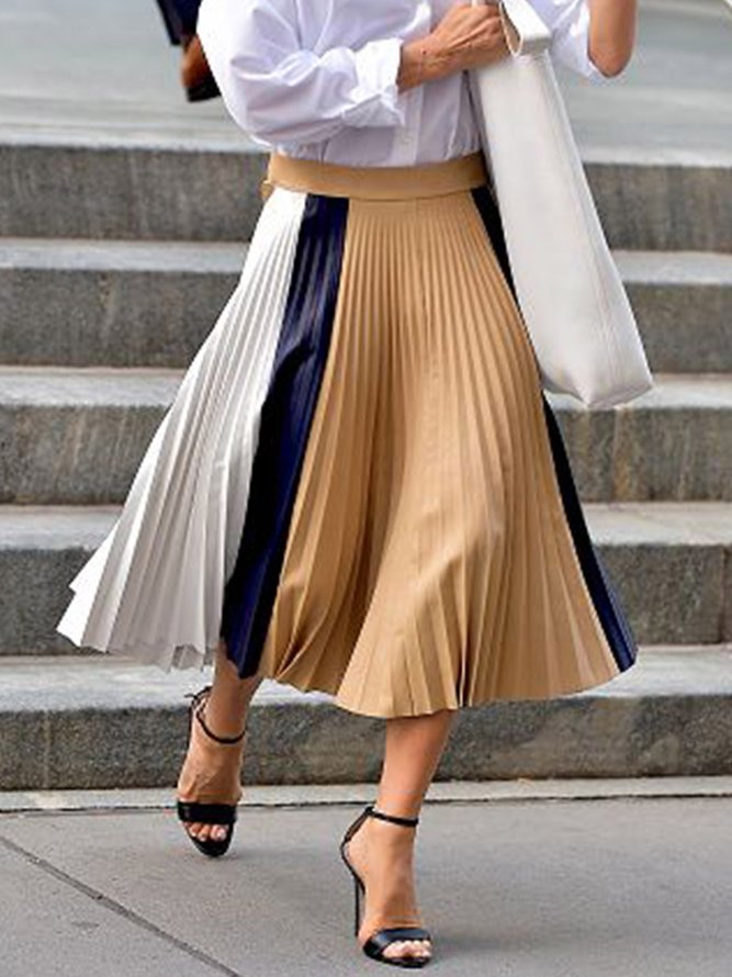 Elegant  Pleated Color Block Skirt