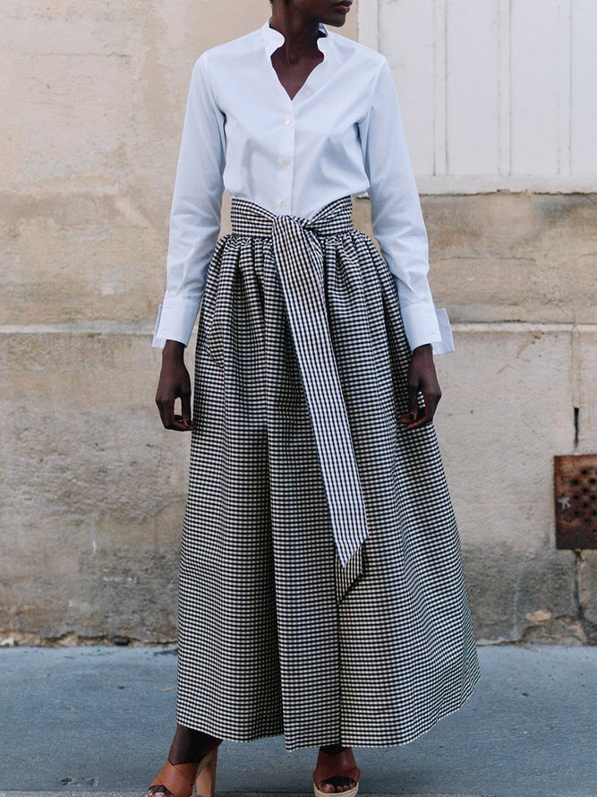 Urban  Elegant Lace-up  Plaid Skirt