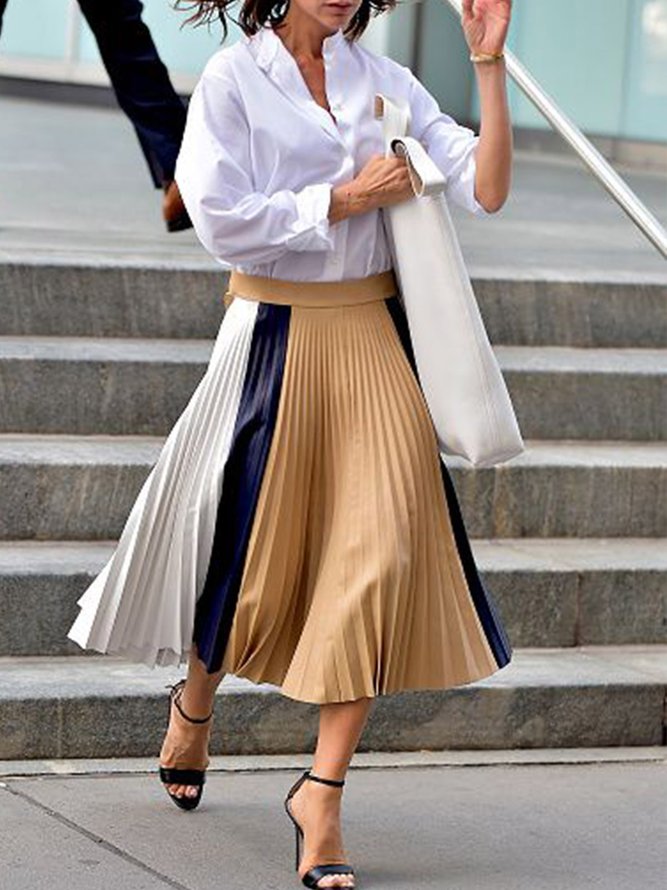 Elegant  Pleated Color Block Skirt