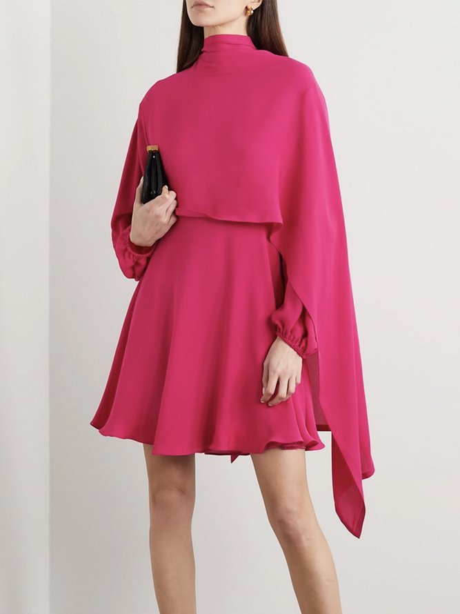 Elegant Regular Fit Turtleneck Plain Mini Dress