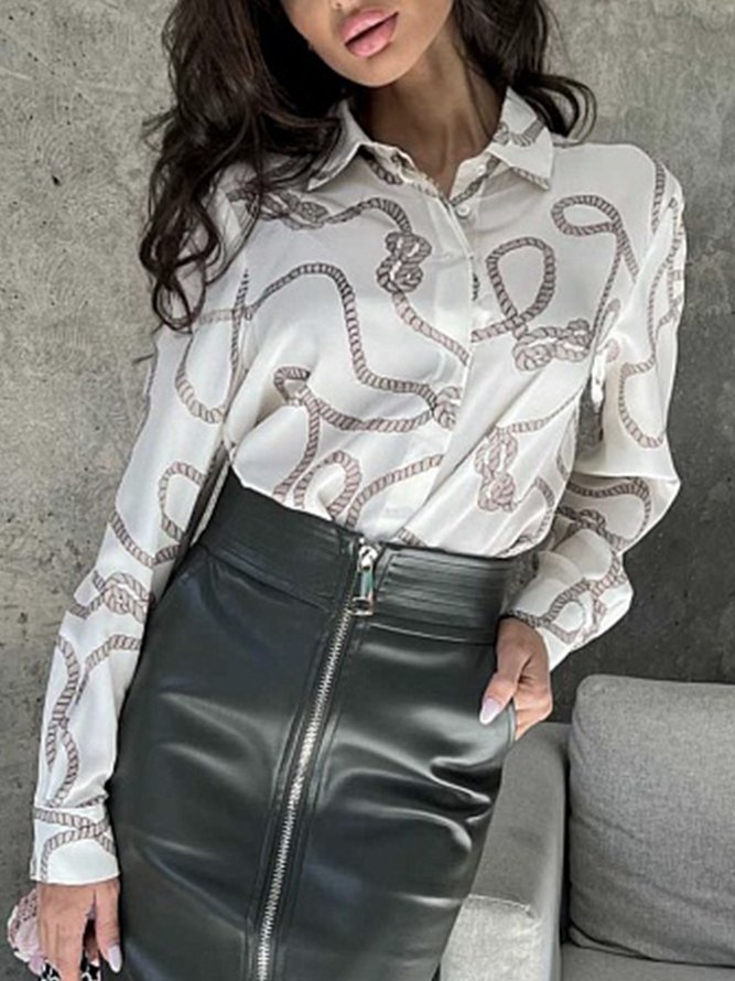 Simple Abstract Long Sleeve Blouse