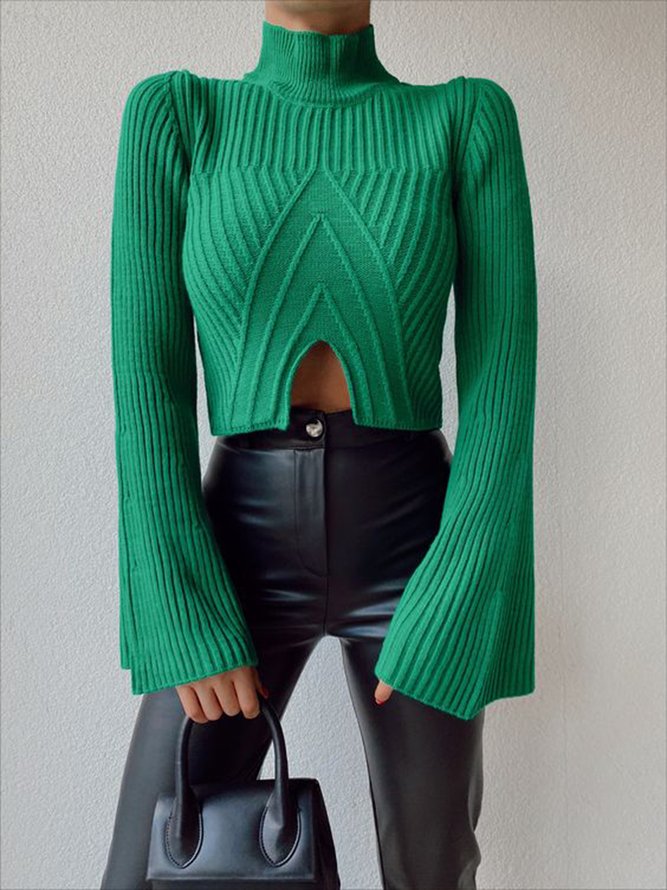 Green Daily Long sleeve Simple  Regular Fit Sweater