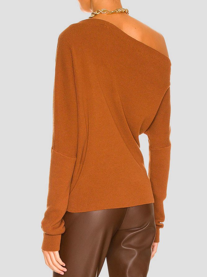 Casual Long Sleeve Cold Shoulder Plain  Sweater