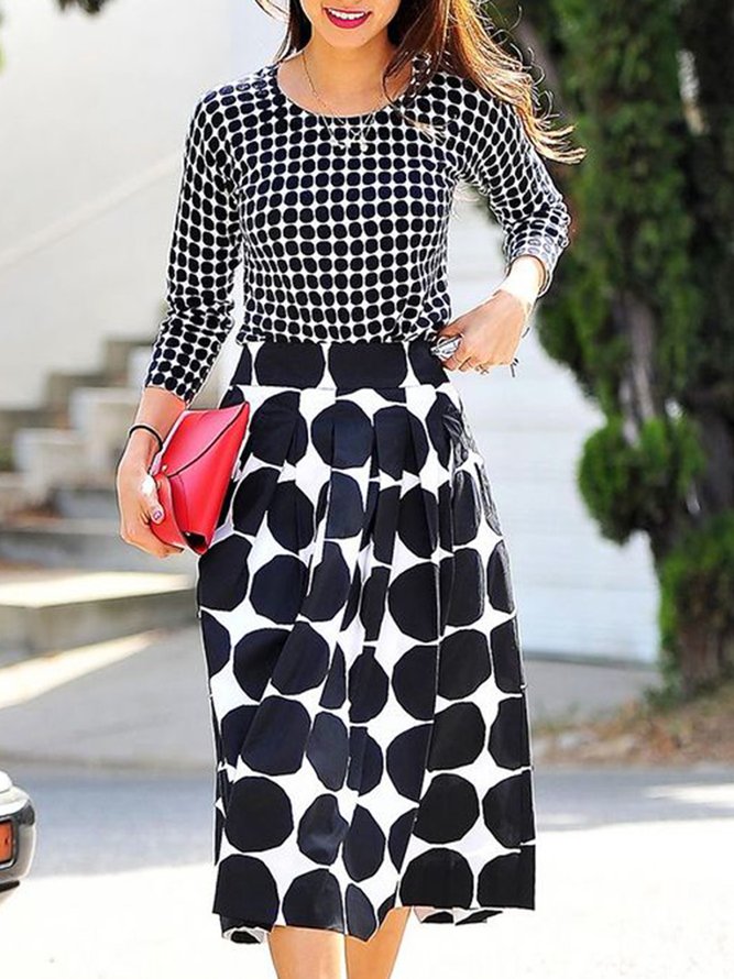 Daily Black Midi Polka Dots Regular Fit Skirt