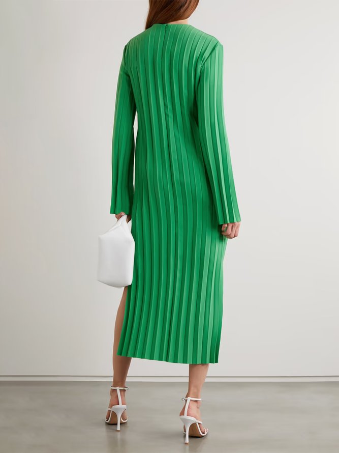 Simple Plain Regular Fit Long Sleeve Midi Dress