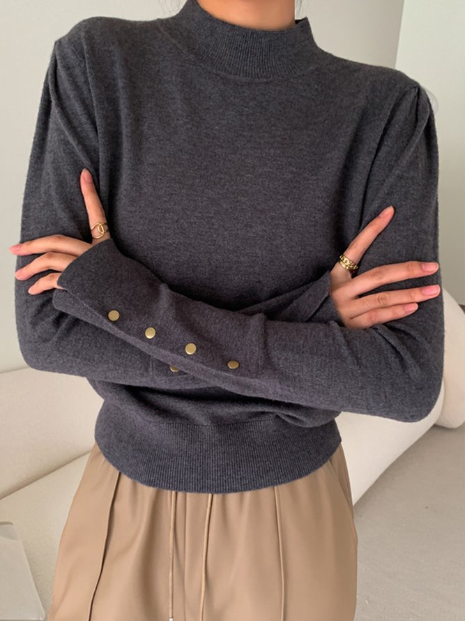 Daily Plain Casual Buttoned Long Sleeve Sweater
