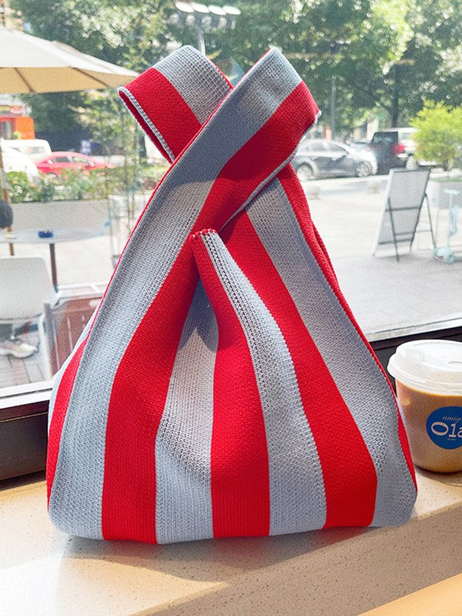 Contrast Stripe French Knit Shoulder Bag Tote