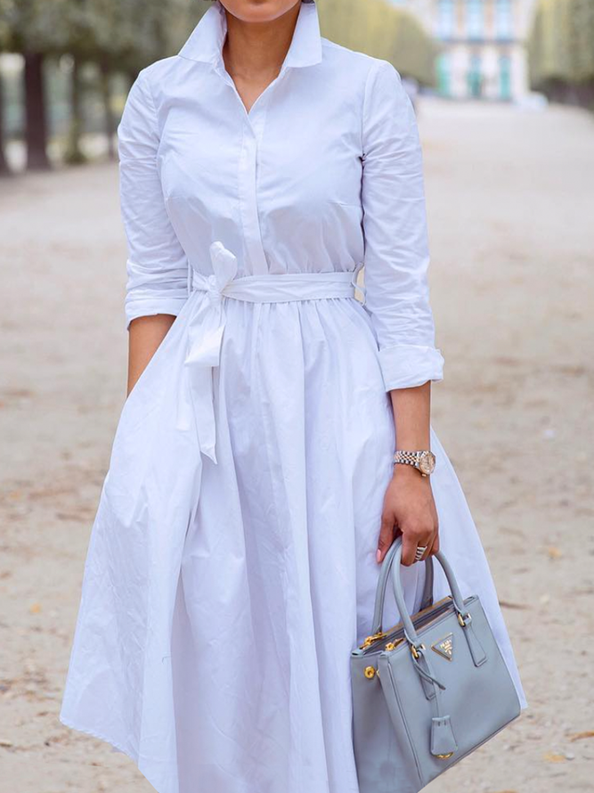 Women Plain Autumn Elegant Daily Regular Fit Midi Long sleeve Regular Shirt Dress Dresses