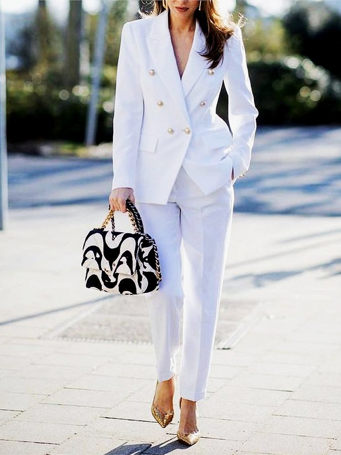 Plain Autumn Elegant No Elasticity Daily Regular Fit Long sleeve H-Line Regular Blazer for Women