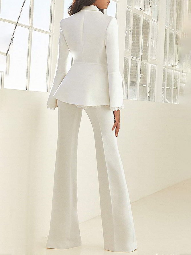 Women Plain Autumn Elegant Polyester Wedding Regular Fit Mid Waist Lapel Collar Regular Blazer