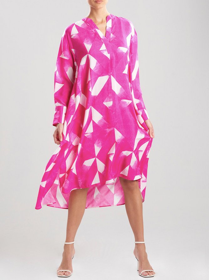 Women Geometric Simple Autumn Polyester Natural Loose 1 * Dress A-Line Shirt Dress Dresses