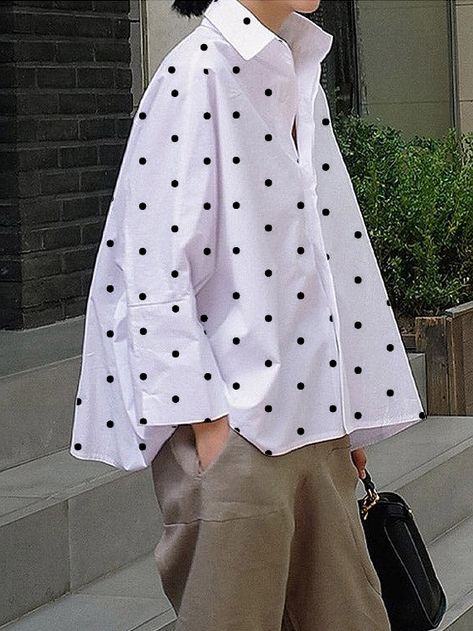Women Polka Dots Simple Autumn Daily Loose Regular Regular Shirt Collar Regular Size Blouse