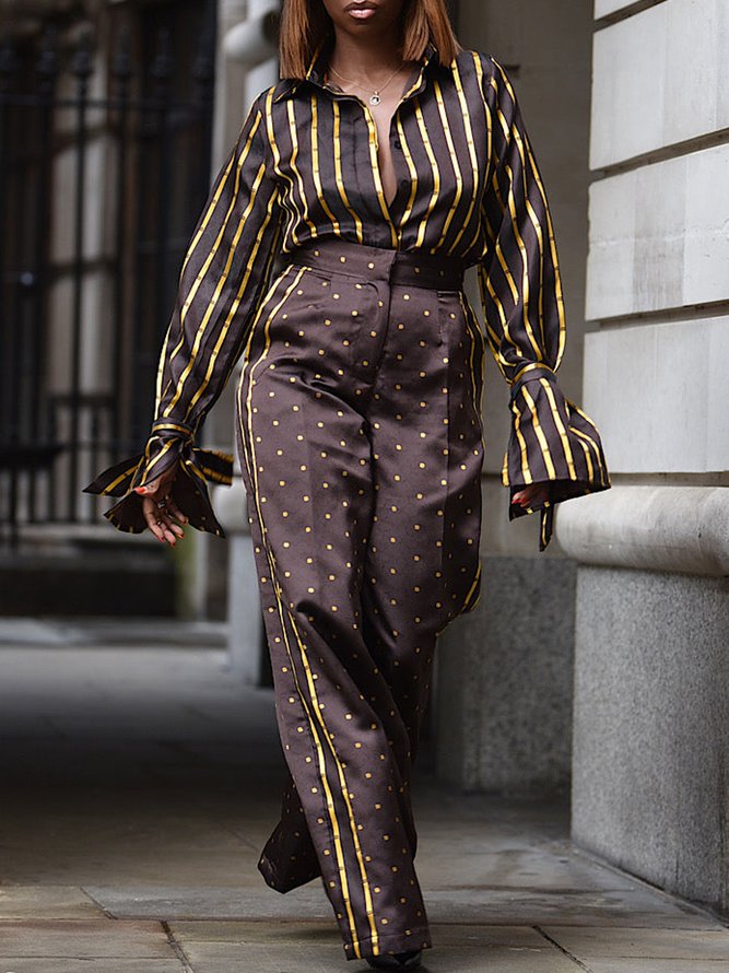 Women Polka Dots Autumn Urban Polyester Zipper Regular Fit Wide leg pants Regular Regular Size Fashion Pants