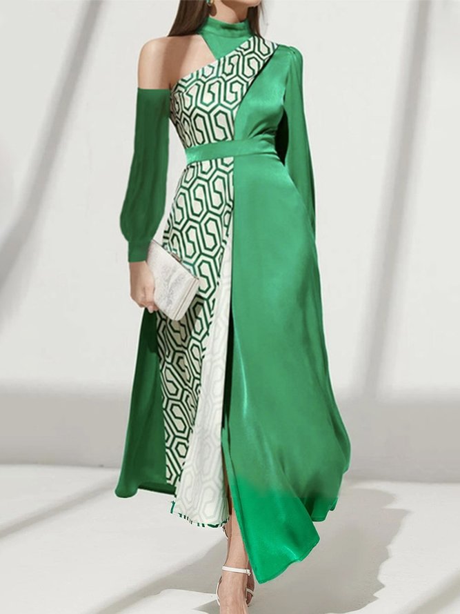 Women Geometric Autumn Elegant Polyester Halter Daily Regular Fit X-Line Regular Size Dresses