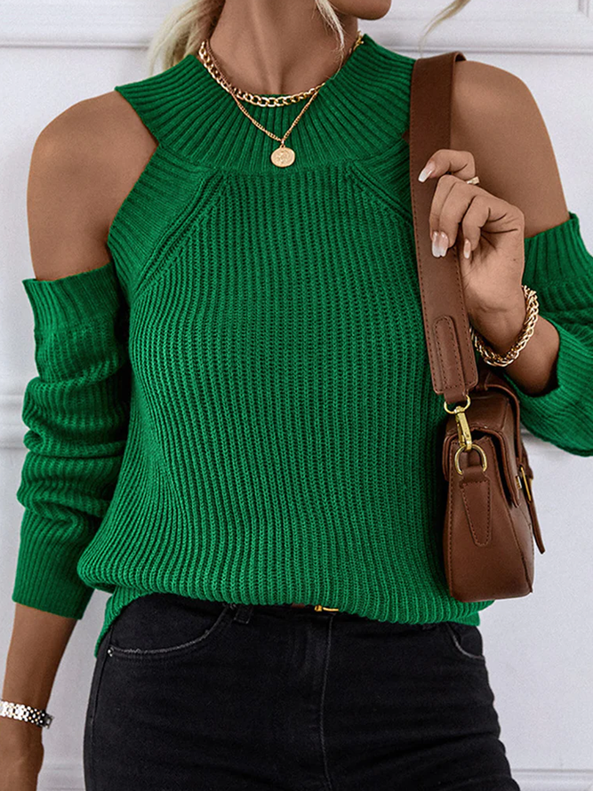Plain Autumn Urban Polyester Daily Regular Fit Long sleeve Crew Neck Regular Sweater for Women