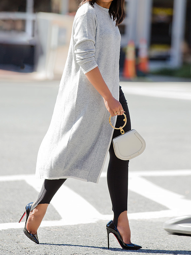 Plain Autumn Urban Polyester High Elasticity Loose Long sleeve H-Line Regular Size Sweater for Women