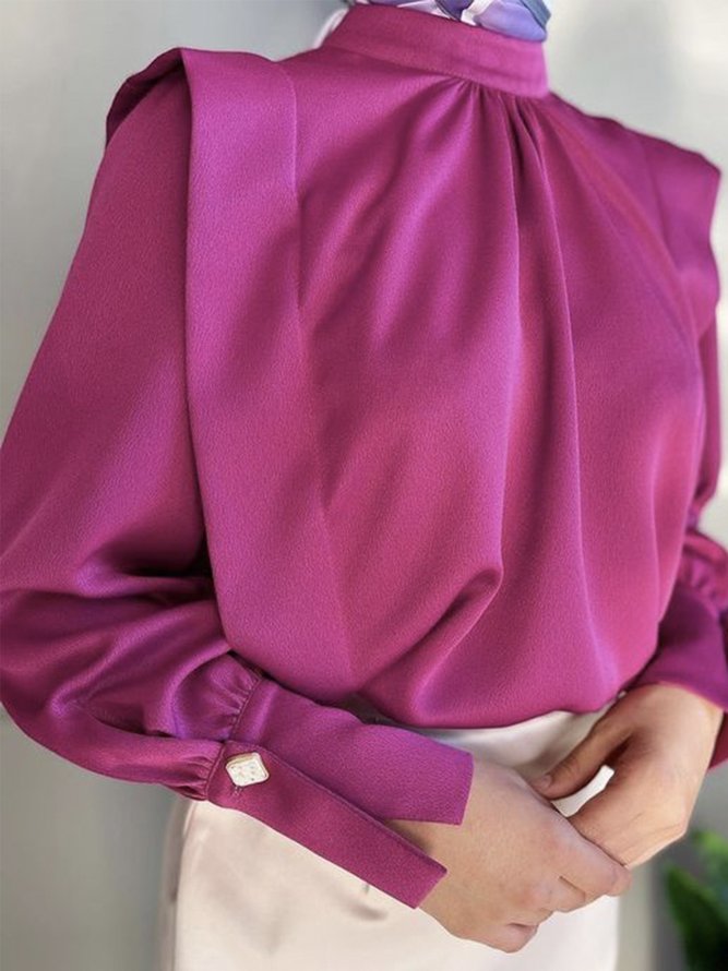 Women Plain Autumn Elegant Polyester Regular Fit 1 * Top Long sleeve Regular Regular Blouse