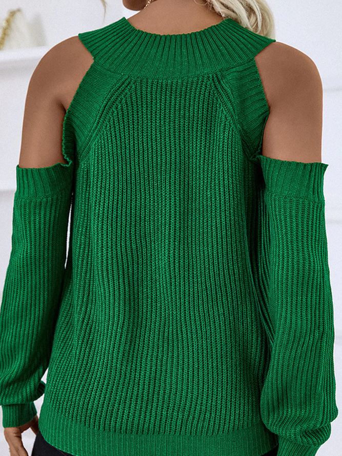 Plain Autumn Urban Polyester Daily Regular Fit Long sleeve Crew Neck Regular Sweater for Women