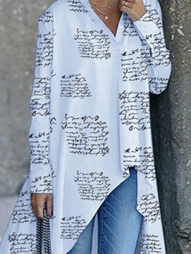 Text Letters Autumn Urban 1 * Top Long sleeve A-Line Regular Shirt Collar Regular Size Blouse for Women